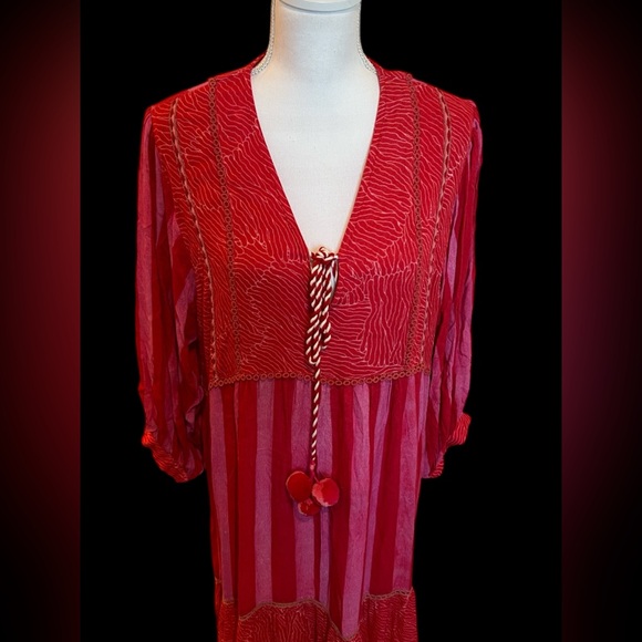 Anthropologie Blank London Lyndsey Tiered Tunic Dress Large L Pink Combo Boho - Picture 16 of 16